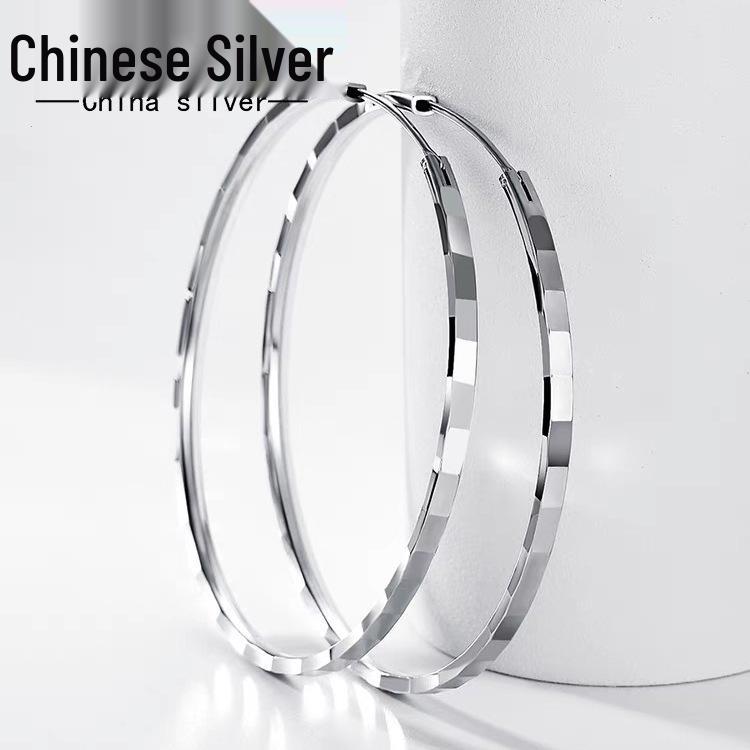 Sterling Silver Big Hoop Earrings for Women - High-End Fashion Circle Dangle Style
