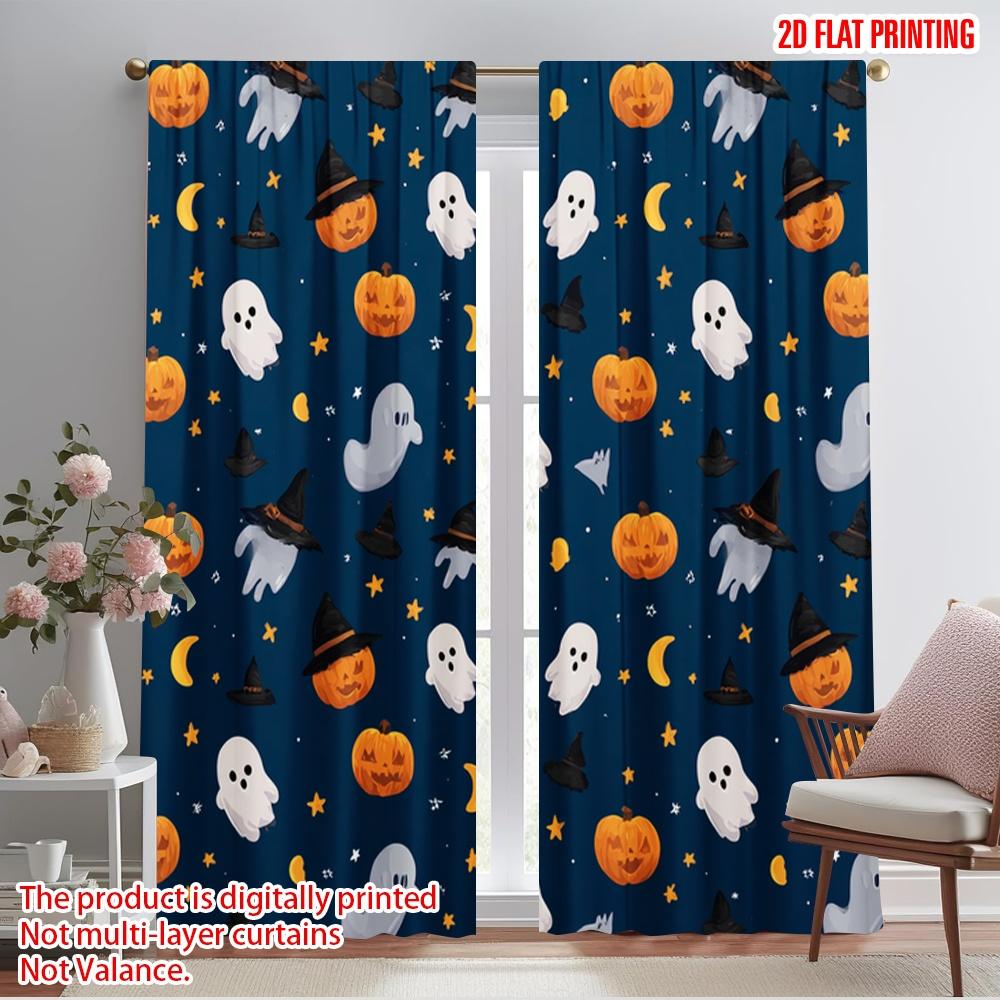 2pcs,2D Plane Printing Curtain Popular Halloween Pumpkin (21) Versatile Durable Polyester (without Rod) Holiday for Living Room