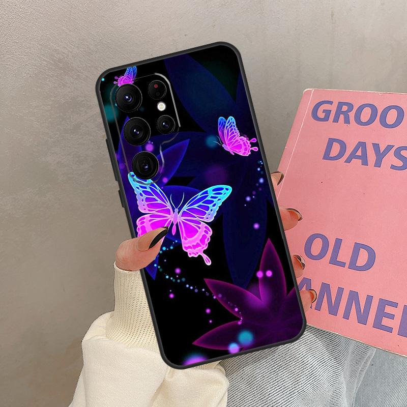 Black Beautiful Butterfly Case For Samsung Galaxy S24 Ultra S20 S21 S22 S23 S25 Ultra S9 S10 Plus S25 FE Cover Coque