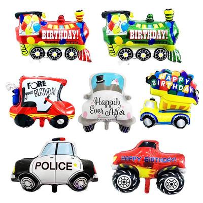 Large Vehicle Aluminum Foil Balloon Toy – Train, Police Car, Tractor Decorations for Kids