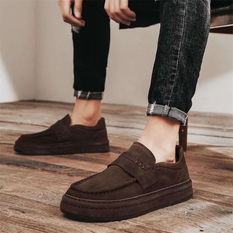High Quality Mens Loafers Suede Leather Slip on Men Casual Shoes Comfortable Walking Footwear Platform Lightweight Driving Shoes