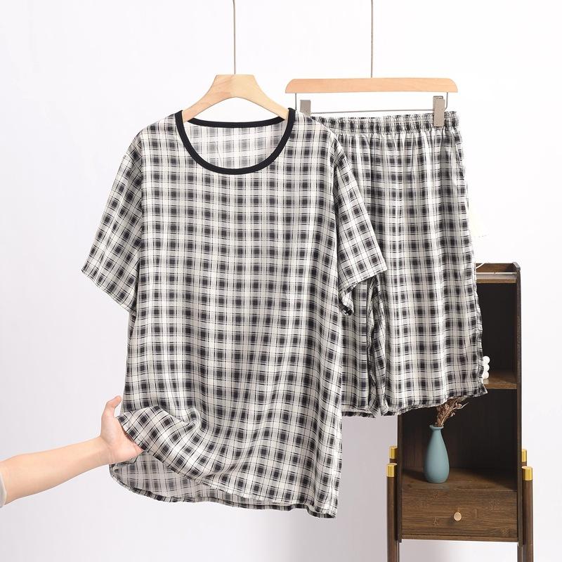 Summer Men's Cotton and Silk Pajamas, Short-sleeved, Large-sized Loose Casual Printed Home Wear, Can Be Worn As An Outer Suit