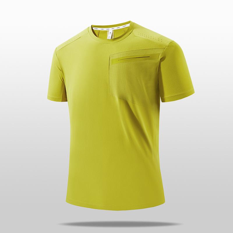 

Ice silk short-sleeved T-shirt men s tops summer men s zipper pocket sports and fitness tops XL жовтий