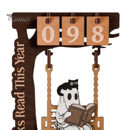 Unique Gift for Book Lovers Halloween Read This Year Counter, Funny Ghost Swing Wooden Ornament, Inspired Bookish Decor Gothic Reading Figurine