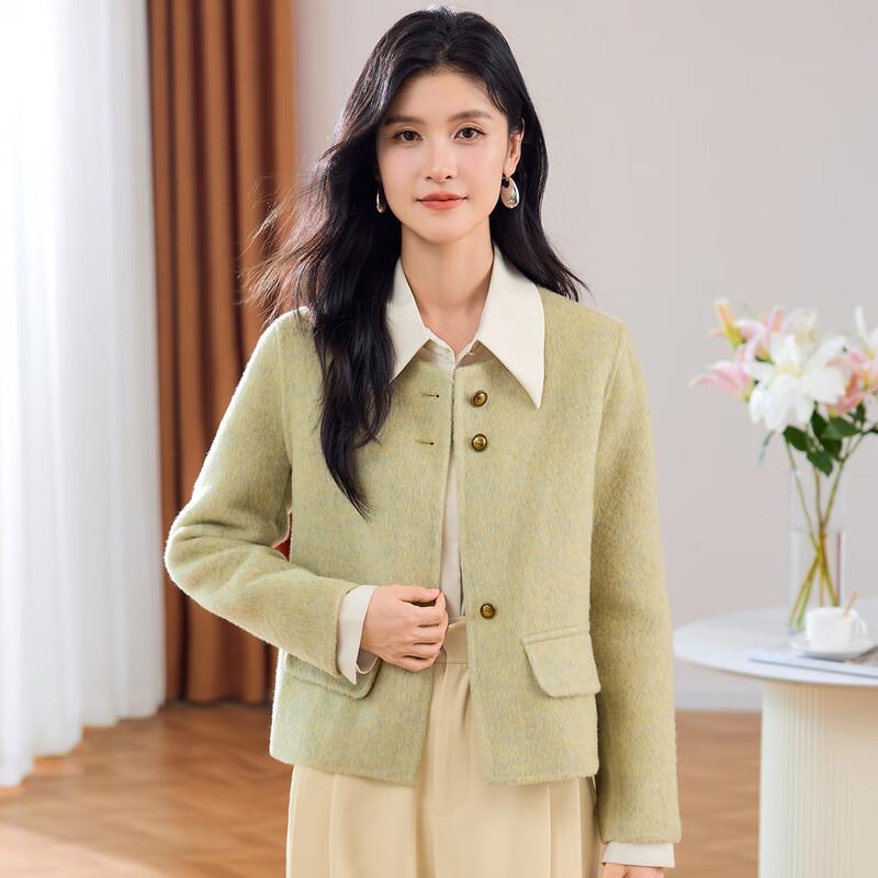 

Women s Short Wool Blend Round Neck Coat M