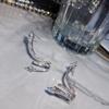 JWER New Exquisite Rhinestone Shiny Zircon Snake Earrings Stud for Ladies Girls with Ear Clip Trendy Street Party Jewelry Gifts
