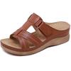 Women's Plus Size Retro Wedge Heel Leather Slippers - One-Strap, Thick Sole, Summer Casual