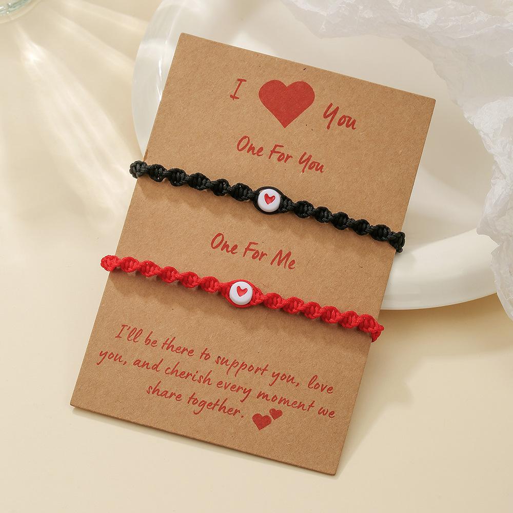 a pair of love girlfriend bracelets, couple friendship woven hand ropes, adjustable matching gift card jewelry batches