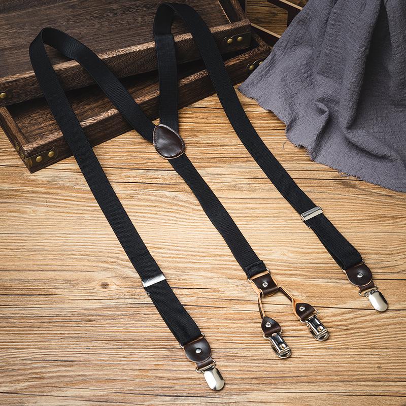 Unisex Y-Shaped Retro British Pants Suspenders with Non-Slip Strong Four-Clips чёрный