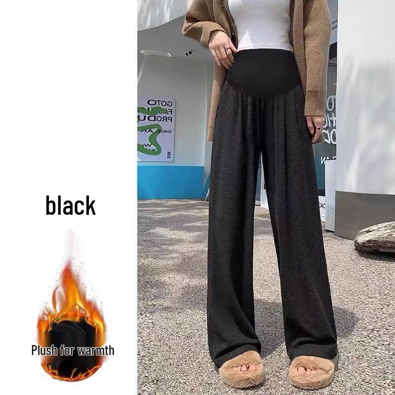 Maternity Wide-Leg Belly Support Pants - Autumn/Winter Fashion, Plus Velvet
