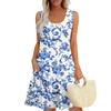 Women's Summer Casual U-shaped Tie Pocket Popular Floral Print Dress