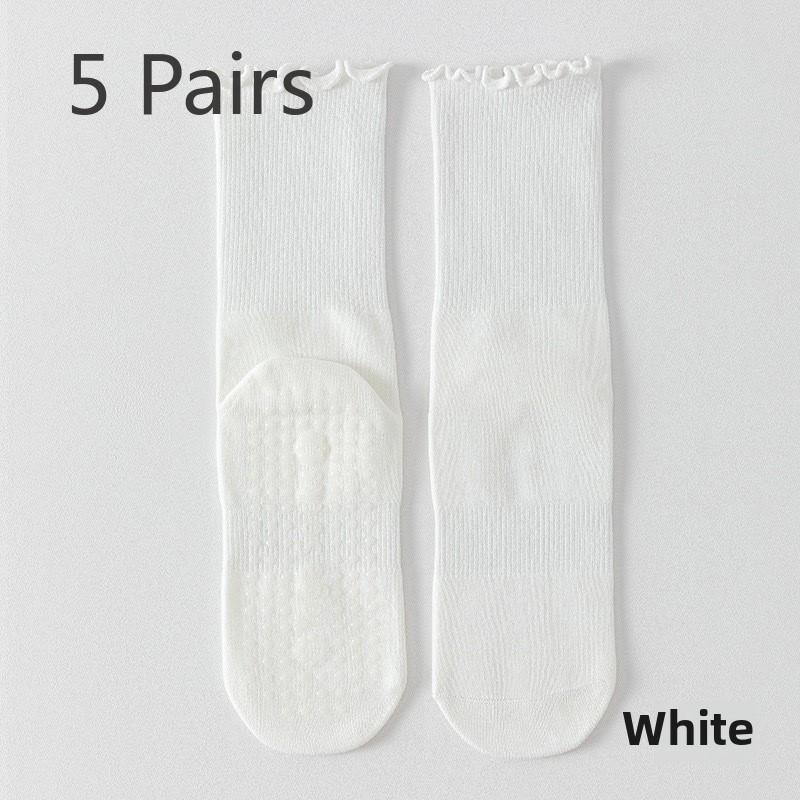 5 Pairs Combed Cotton Socks Boneless Non-slip Indoor Pilates Yoga Stockings Women's Wooden Ear Lace Fitness Sports Stockings