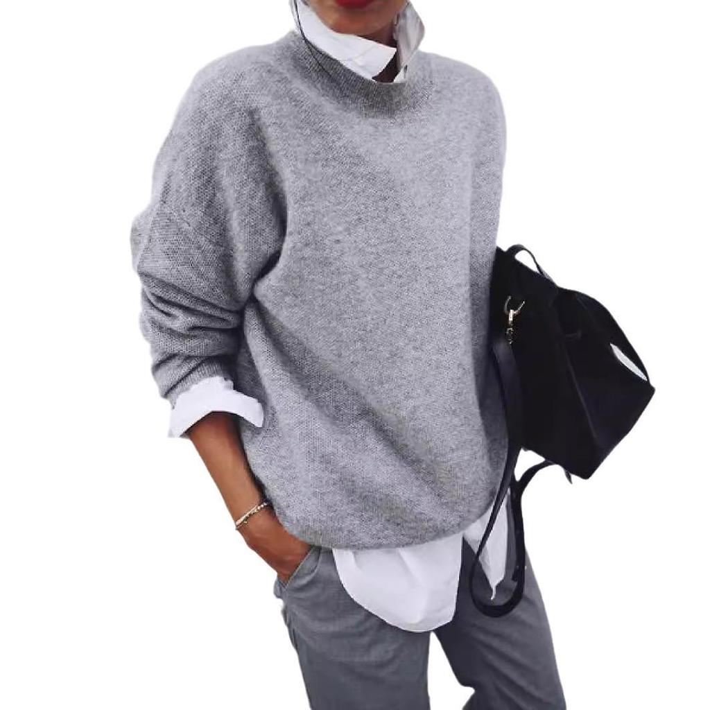 Europäischer und amerikanischer Hemdkragen Langarmpullover mit Fake-Zweiteiler-Design