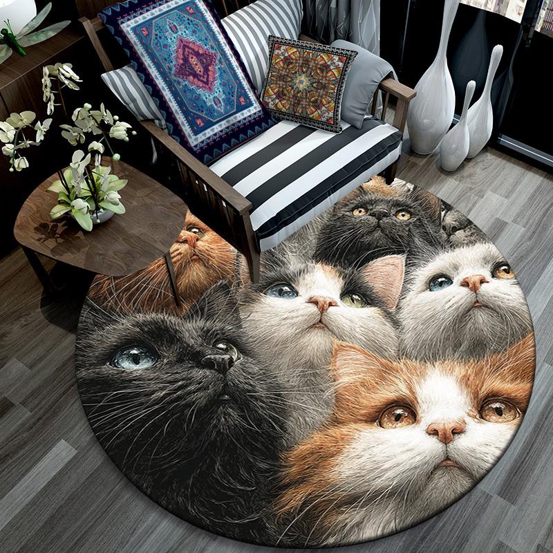 Curious Cat Round Area Rug,Carpet Rug for Living Room Bedroom Sofa Playroom Decor,Non-slip Floor Mat