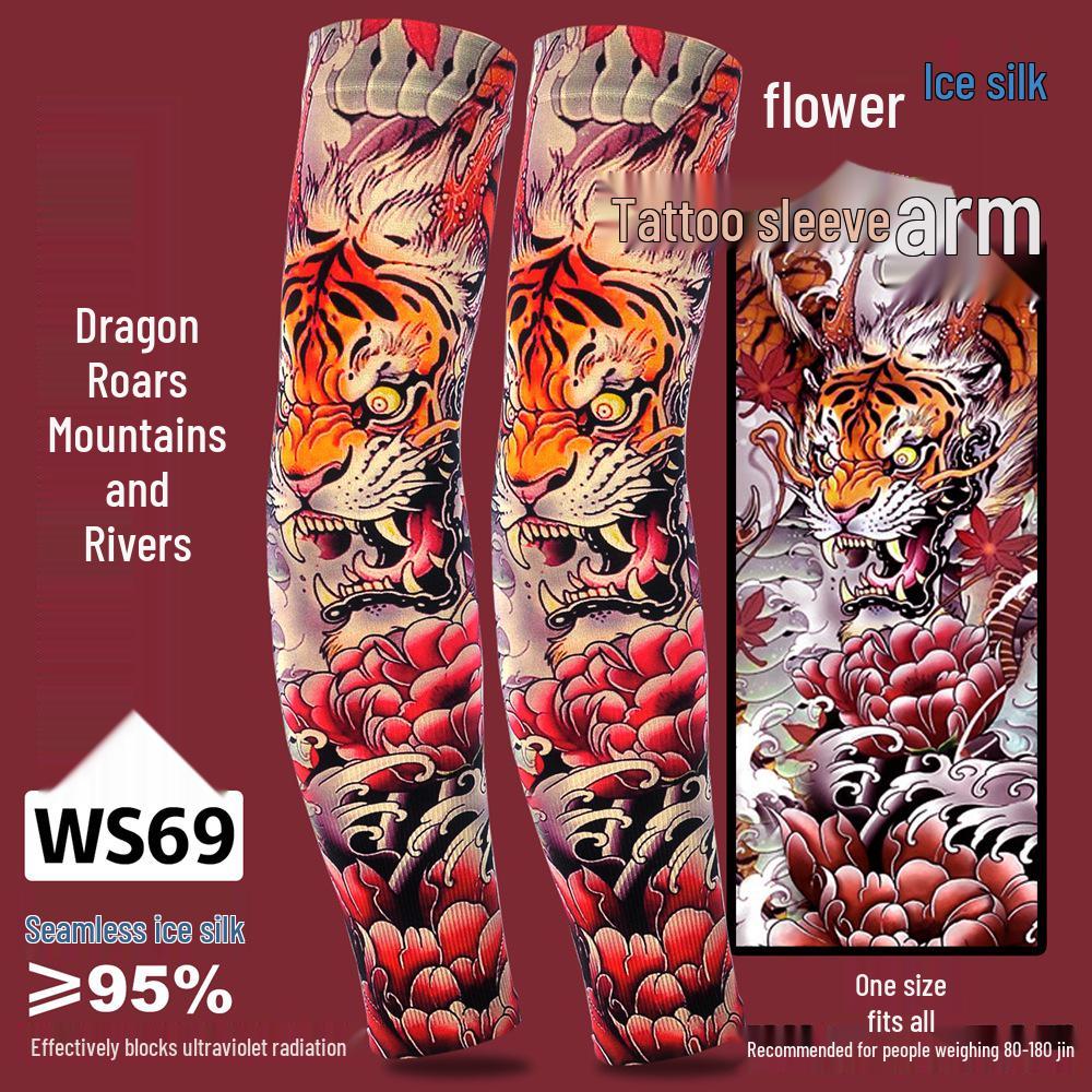 Ice Silk Tattoo Sun Protection Sleeves for Men & Women - Summer Driving, Cycling, Flower Design Arm Shades