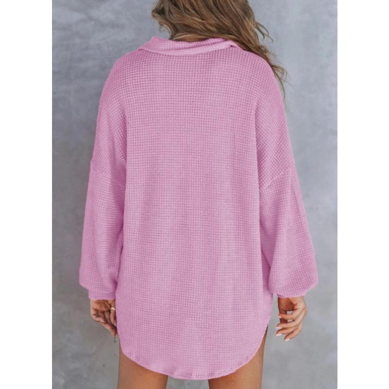 DAFIFY Women's Fashion Casual Spring Autumn Solid Color Print Long Sleeve POLO Neck Blouses & Shirts