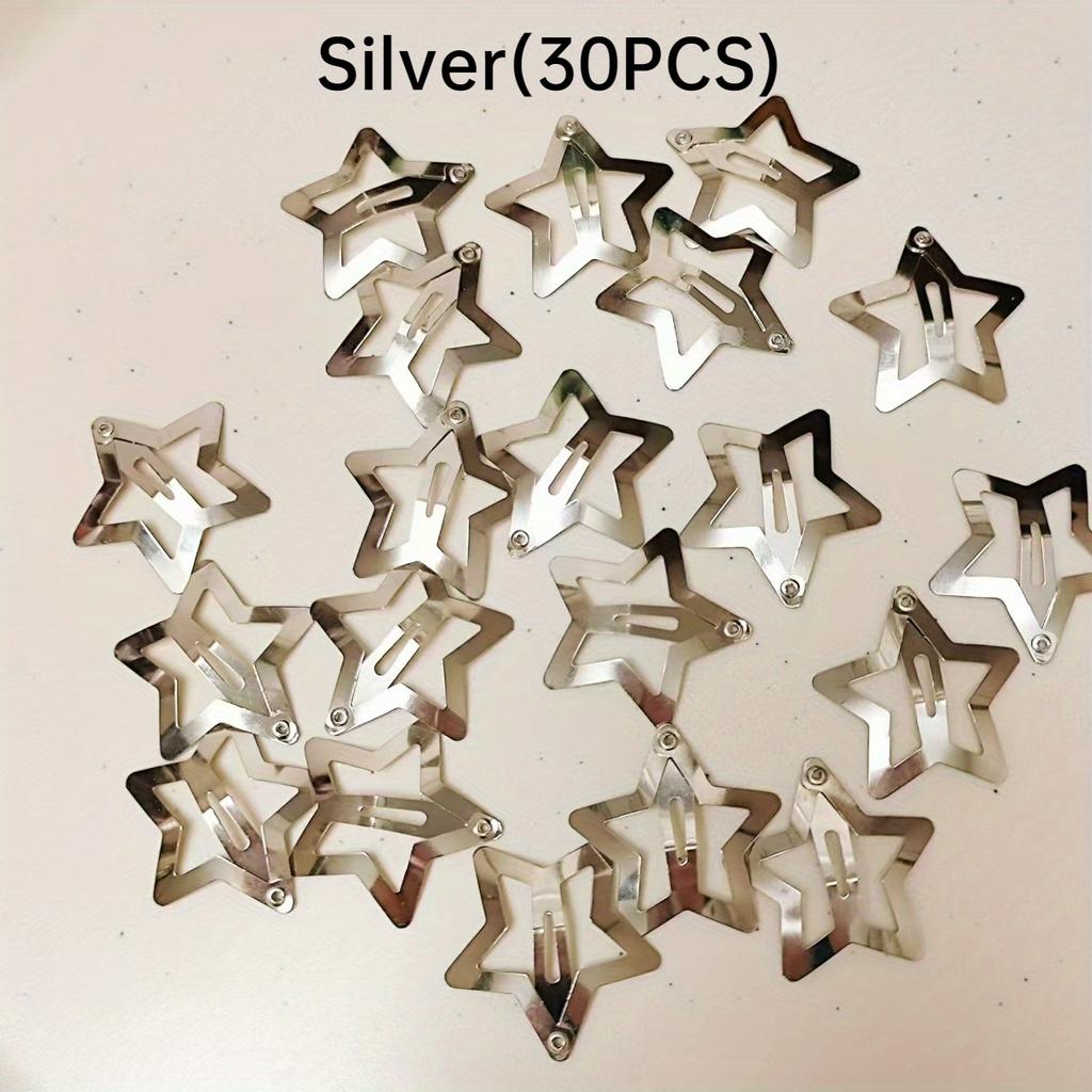 10 szt./30 szt. Spinki do włosów w kształcie gwiazdek Zatrzaskowe spinki do włosów w kształcie gwiazdek Antypoślizgowe spinki w kształcie gwiazdek dla dziewcząt kobiet Akcesoria Y2K Srebrne metalowe spinki do włosów Spinki do włosów w kształcie gwiazdek