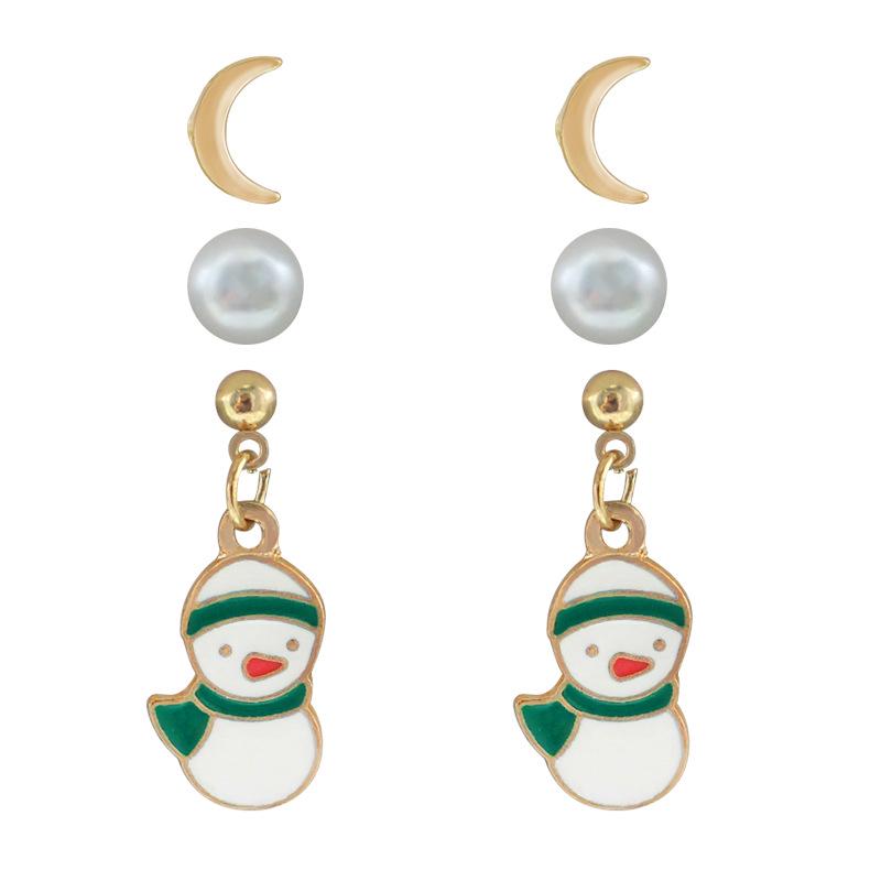 Trendy Christmas Series Earrings Set: Snowflake, Snowman, Reindeer, and Christmas Tree Pendants