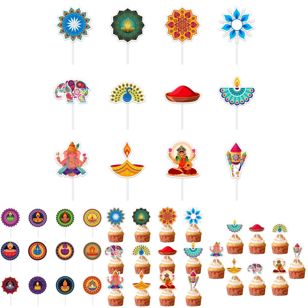 Cake Topper Flags Diwali Theme Paper Party Decor For Event And Party Planning