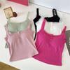 Sommer Blonder Stropp Lappeteppe Camisole Kvinner Ensfarget Ermeløs Knapper Tanktopp