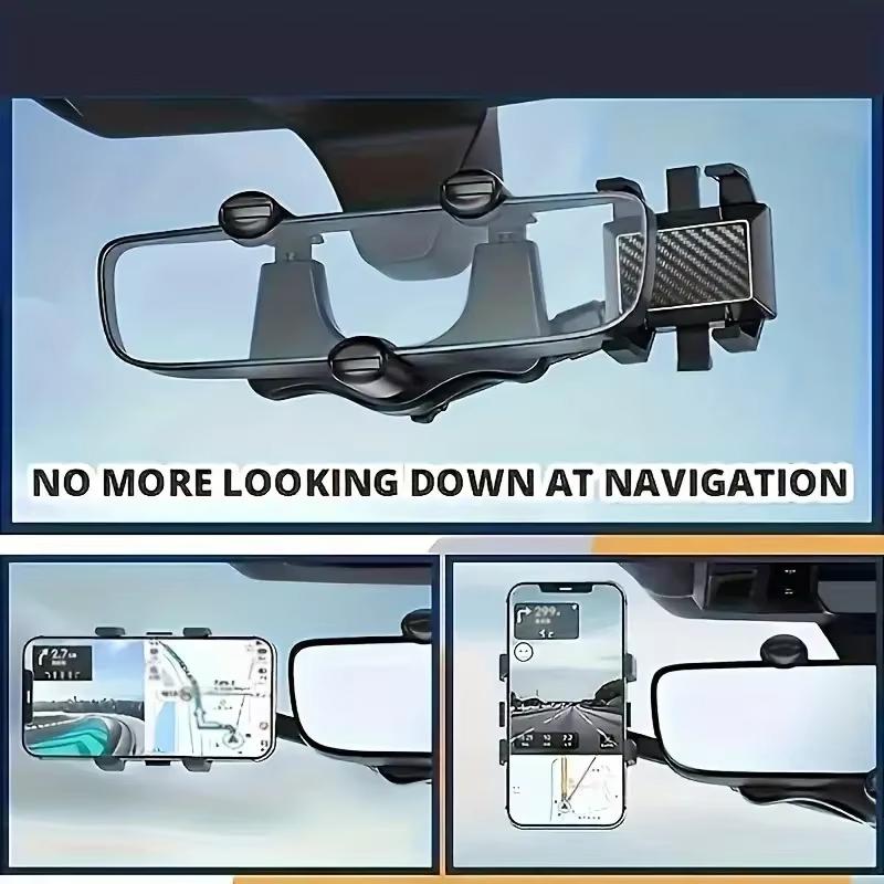 Car Rearview Mirror Phone Holder 360° Retractable Rotatable Cell Phone Holder Clip Phone GPS Support Mobile Phone Mount Stand