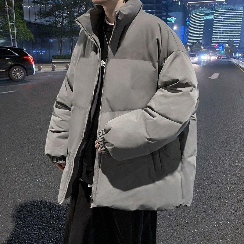 Herren Trendy Winter Stehkragen Baumwolljacke - Hong Kong Stil Vielseitige Oberbekleidung, Einfarbig, Lockere Passform, Warme Brot-Stil Jacke für Paare