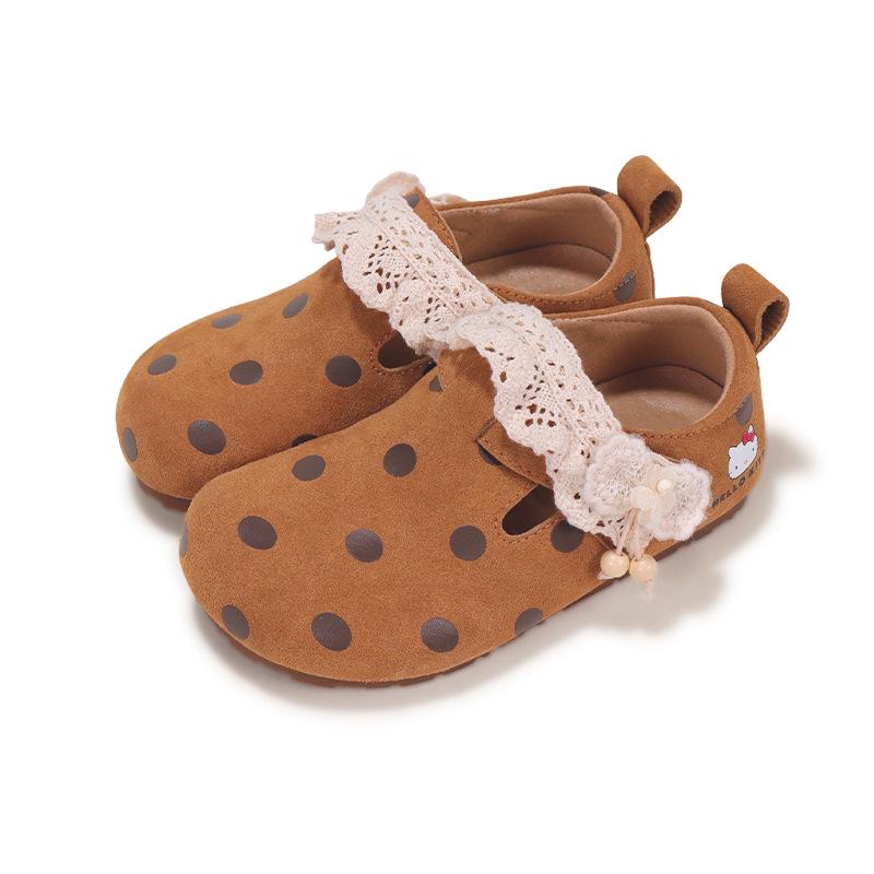 2025 Autumn Kids  Korean-Style Retro Polka Dot Soft Sole Birkenstock Shoes for Girls 32