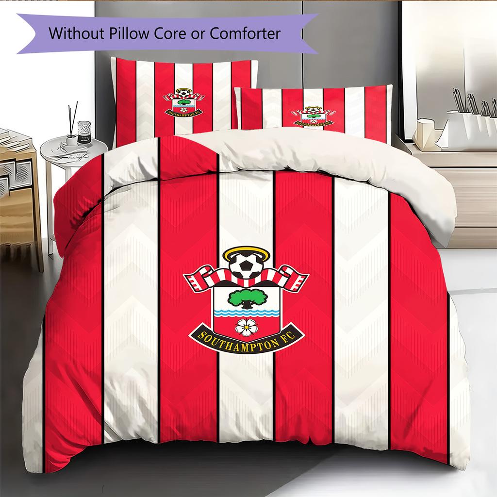 Southampton F.C Vzorovaná Sada Povlečení Prošívaná Přikrývka Domácí Dekorace Dárek (1 * povlak na peřinu + 2 * povlak na polštář bez jádra)
