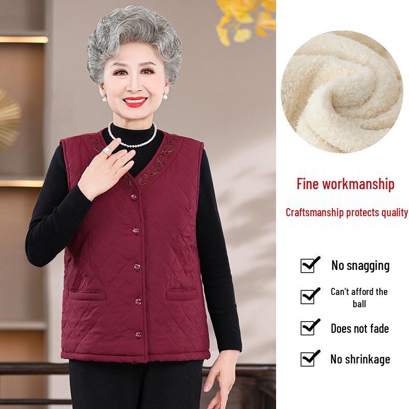 

Женская флисовая безрукавка большого размера - Теплый осенне-зимний хлопковый жилет для пожилых XL (85-110 jin)