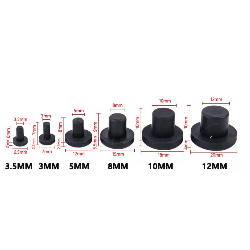 10Pcs Black Solid Rubber Hole Caps 3-12mm High Temperature Resistance Seal Hole Plugs