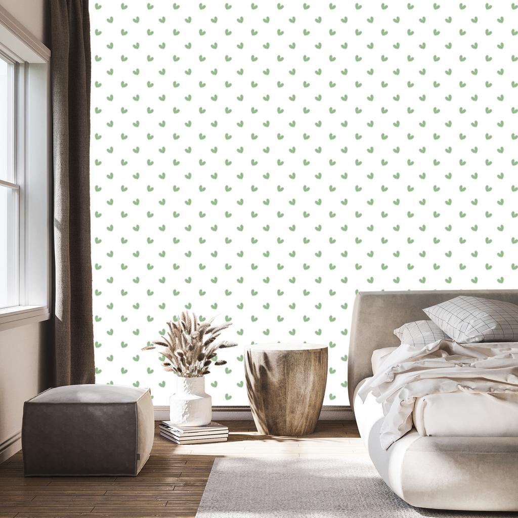 Heart Wallpaper White, Light Gray and Green 50x1000