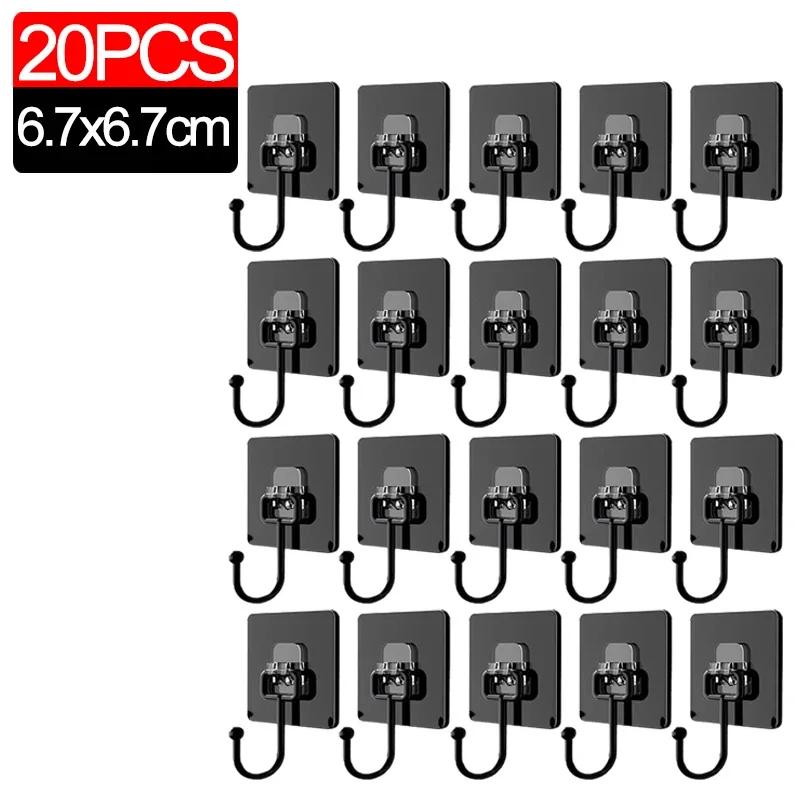 20/1pcs Black Traceless Hooks Multifunctional Wall Strong Adhesive Hook Door KeyChain Clothes Hook Bathroom Kitchen Accessories