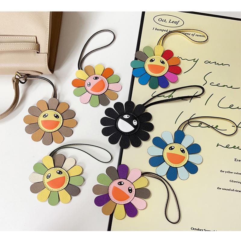 Sunflower Heronsbill Keychain Pendant For Women Backpack Bag Charm  Genuine Leather Charm