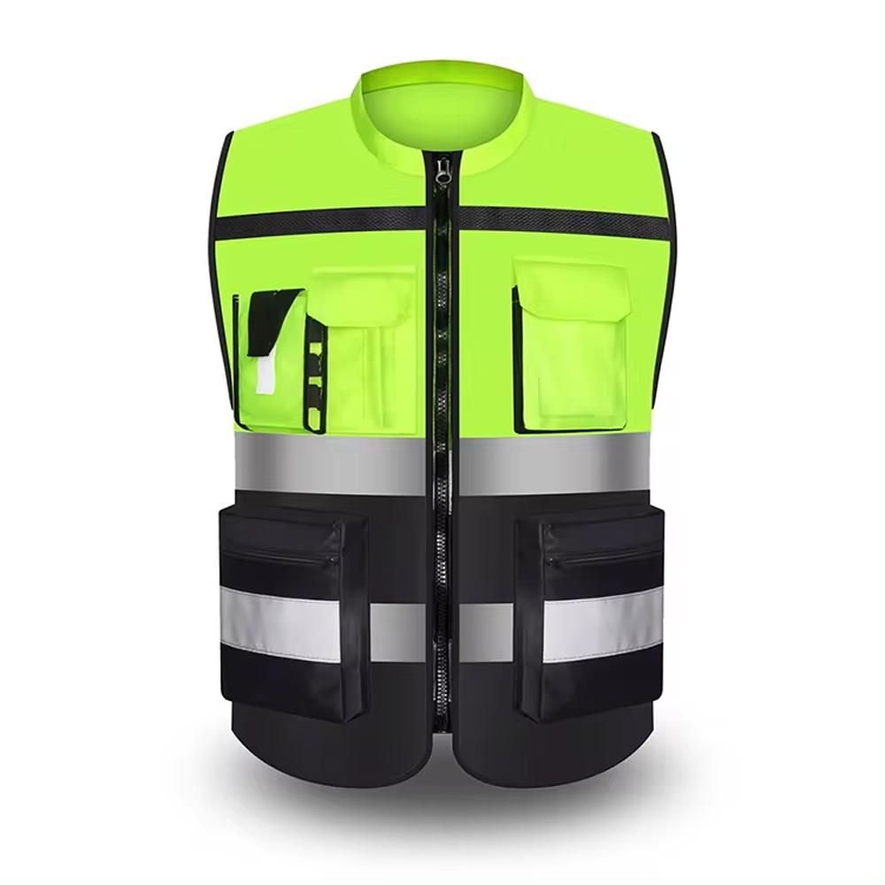 Custom Logo Safety Vest for Construction Work Two Tone High Visibillity Workwear Vest with Pockets and Zipper