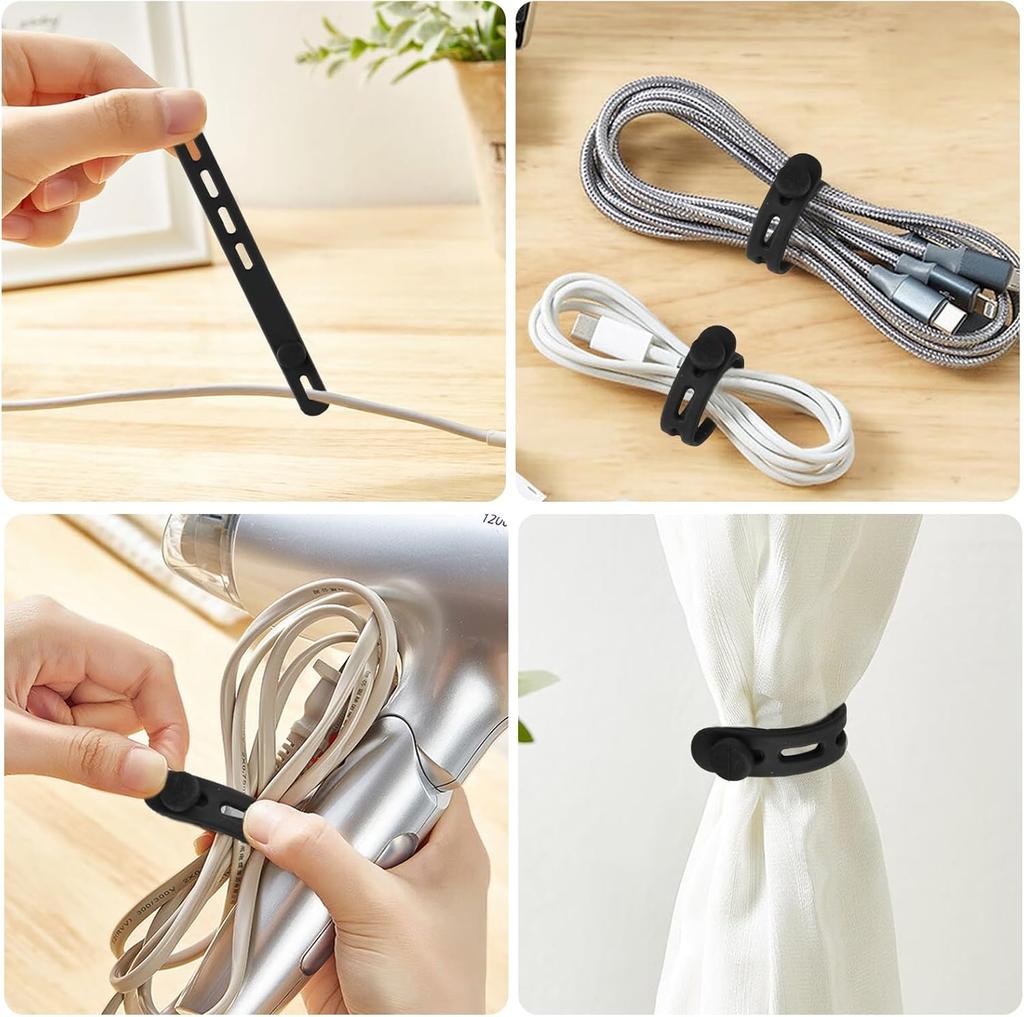 Fascette per Cavi in Silicone Morbido Cinghie Regolabili Elastiche per Cavi Organizer per Fascio di Cavi Wrap Riutilizzabile per la Gestione dei Fili con Fibbia a Blocco