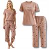 Lightweight Women' Pajamas Short Sleeves and 3/4 Pants In Heart Pattern Cotton Brown