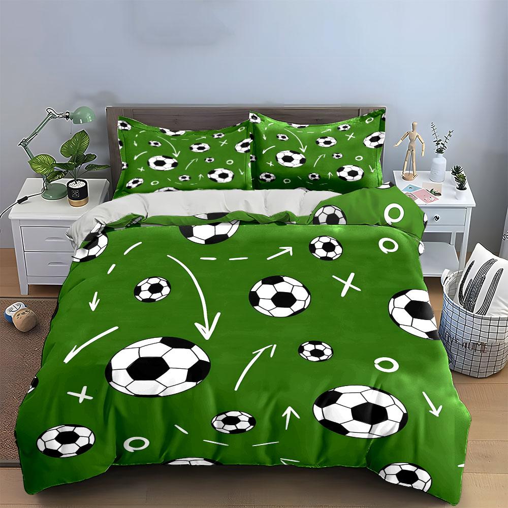 Fußballmuster Grün Design Bettwäsche Bettbezug Set  (1*Bettbezug 2*Kissenbezüge, ohne Bettdecke)