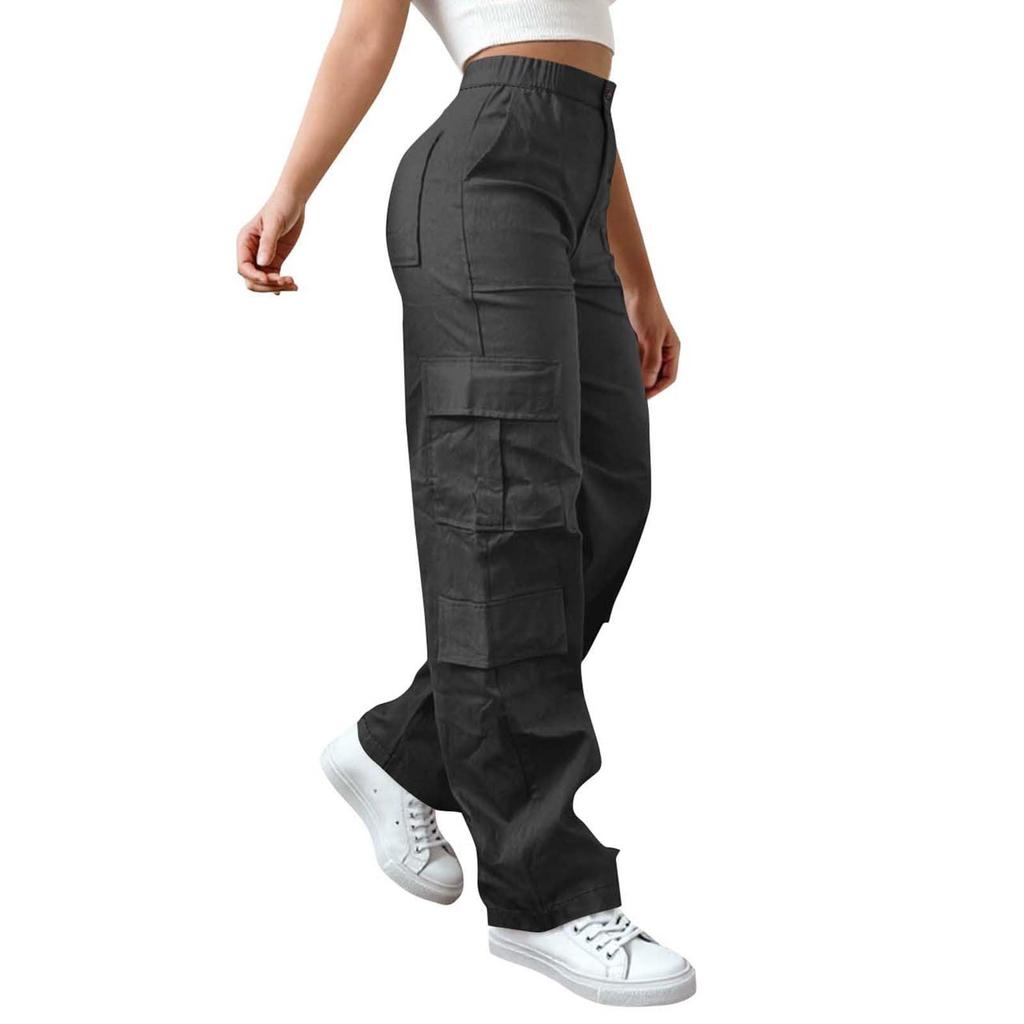 Dámské elastické cargo kalhoty s vysokým pasem, strečové, ležérní, se širokými nohavicemi, streetwear, parašutistické, turistické kalhoty s kapsami