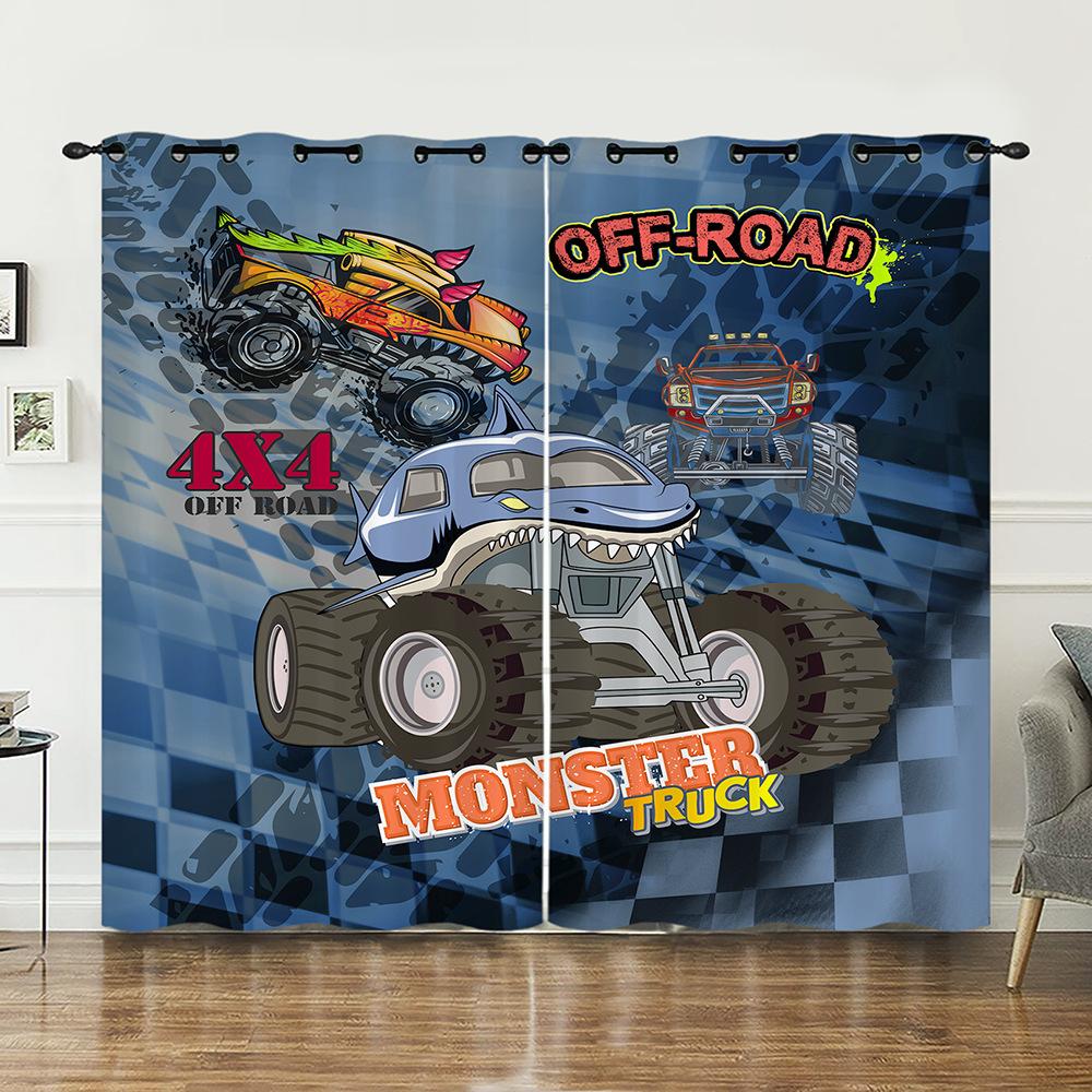 Curtains Locomotive Truck Decoration Sunshade Digital Printing Curtain Blackout No Punching Bedroom