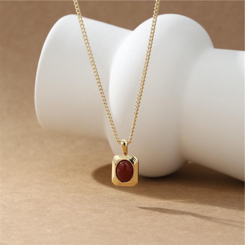 Arvaleff Luxury Red Agate Pendant Necklace for Girls - Copper Retro Spring Design