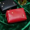 ​YSL Red Cosmetic Pouch with Gold Star Embellishments Lady Handheld Clutch Daily Essentials Organizer Pouch​