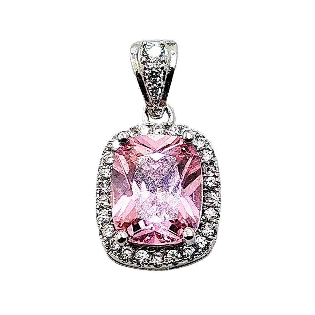 Personality Fashion Imitation Colored Gemstone Zircon Necklace Women's High-end Temperament Light Luxury Rectangular Pendant Jewelry