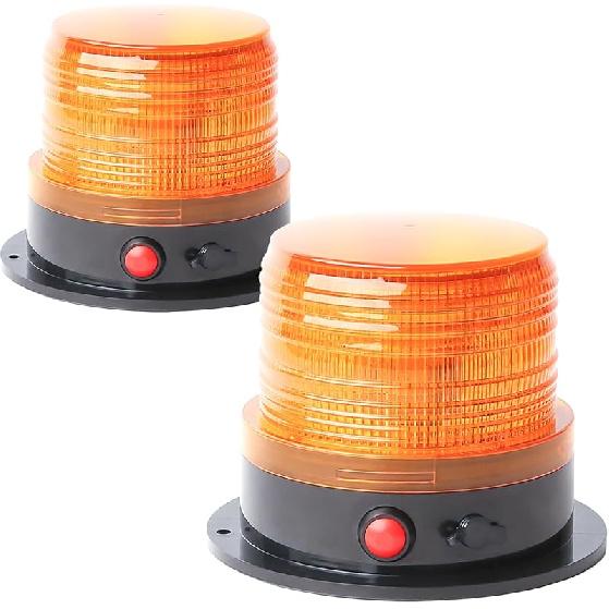 BooYu 2-Pcs Battery Operated Amber Warning Beacon Light W/Magnetic Base, Portable Rechargeable Mini Roadside Roof Top Plow LED Strobe Emergency Flash