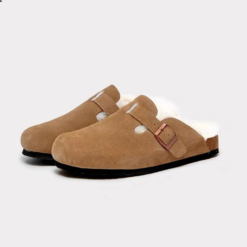 Comwarm Fur Klompen voor Dames Heren Winter Thuis Kurk Muiltjes Fuzzy Pantoffels Korte Pluche Aardappelschoenen Binnen Buiten Warm Zuecos Mujer