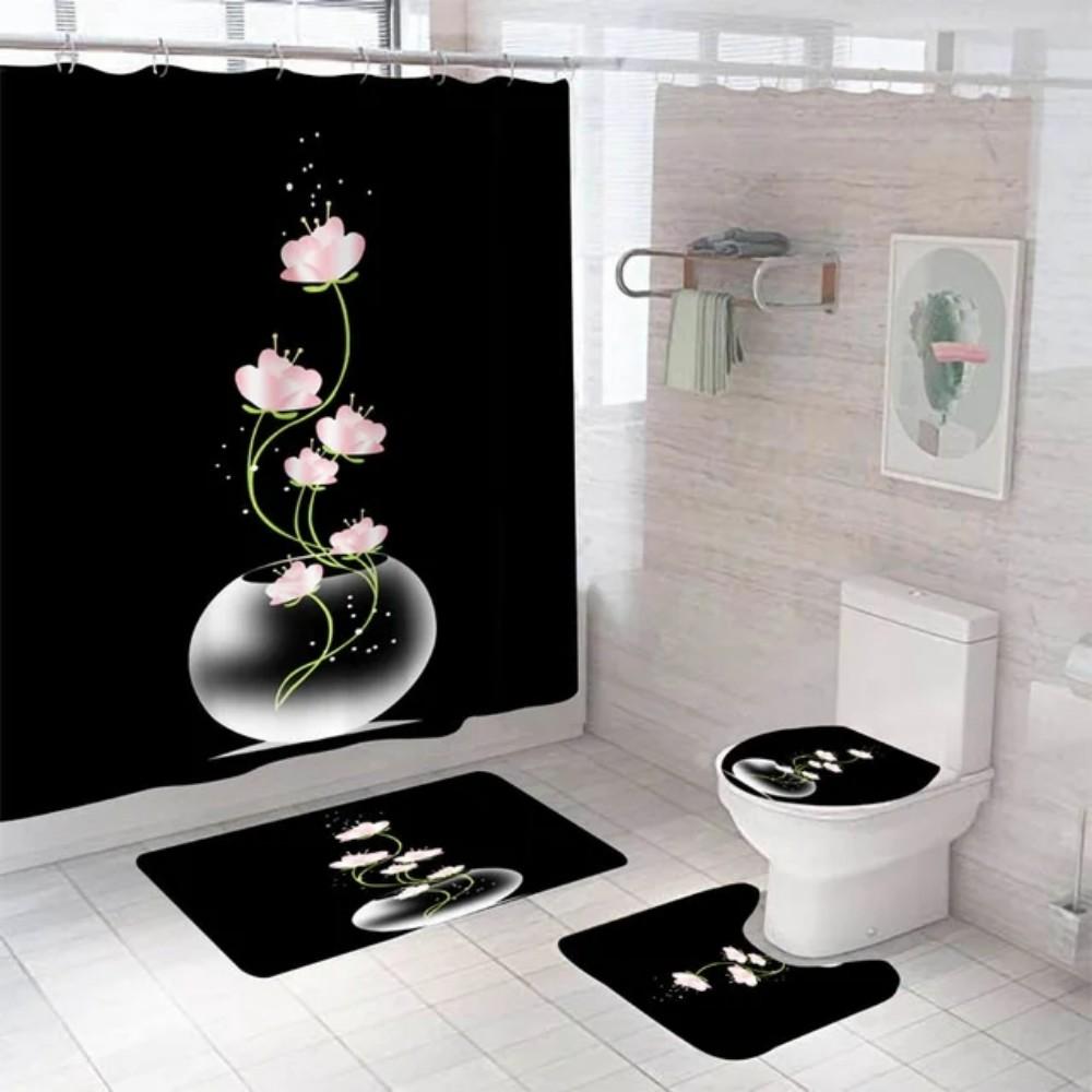 Valentine'S Day Promotional Discount Shower Curtain Rose Printed 180X180 Bathroom Curtain Colorful Flowers For Home Decoration