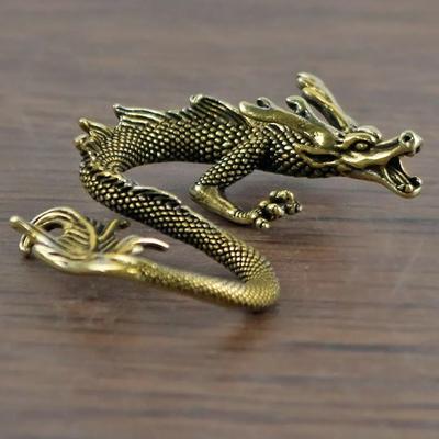 1pc Chinese Dragon Statue Bronze Figurine Ornaments Antique Copper Mythical Animal Miniature Home Alloy Decors Crafts Collection