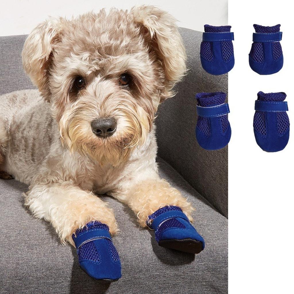 Hundeschuhe Mesh Atmungsaktiv Weiche Sohle Schuhe Für Hunde Bichon Teddy Haustierschuhe Hundestiefel (Packung mit 4)