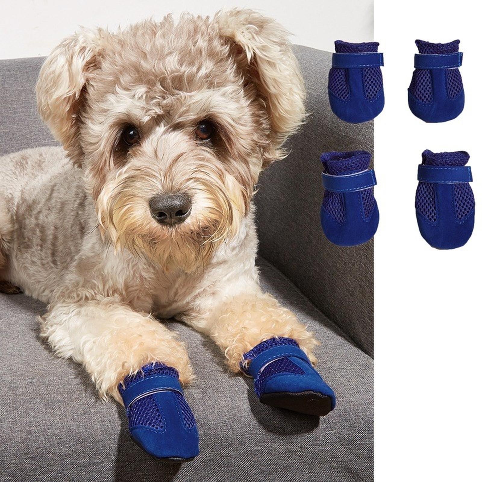 

Dog Shoes Mesh Breathable Soft Sole Shoes For Dogs Bichon Teddy Pet Shoes Dog Boots ,Pack Of 4, S синий