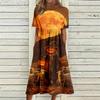 Women's Casual Round Neck Dress with Pockets Halloween Print for Party and Everyday Wear