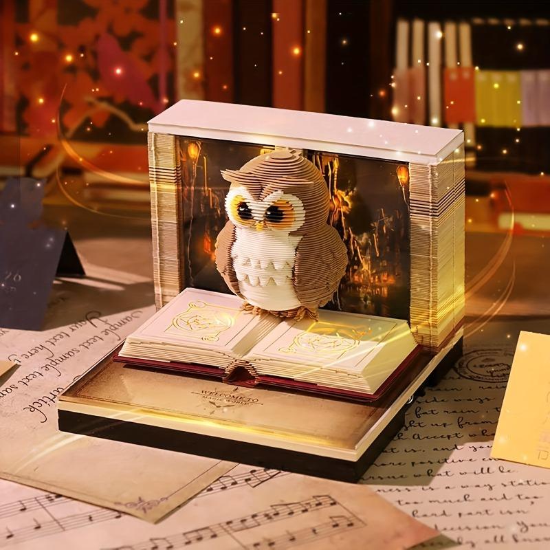 3D Owl 2026 Full-Year Calendar Calendar Magic Academy Theme Series Calendar Creative Desktop Ornament DIY Paper Carving Memo Pad